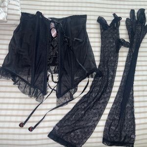 Savage X fenty maid corset candy HEARTS MESH OPEN-BACK SKIRT